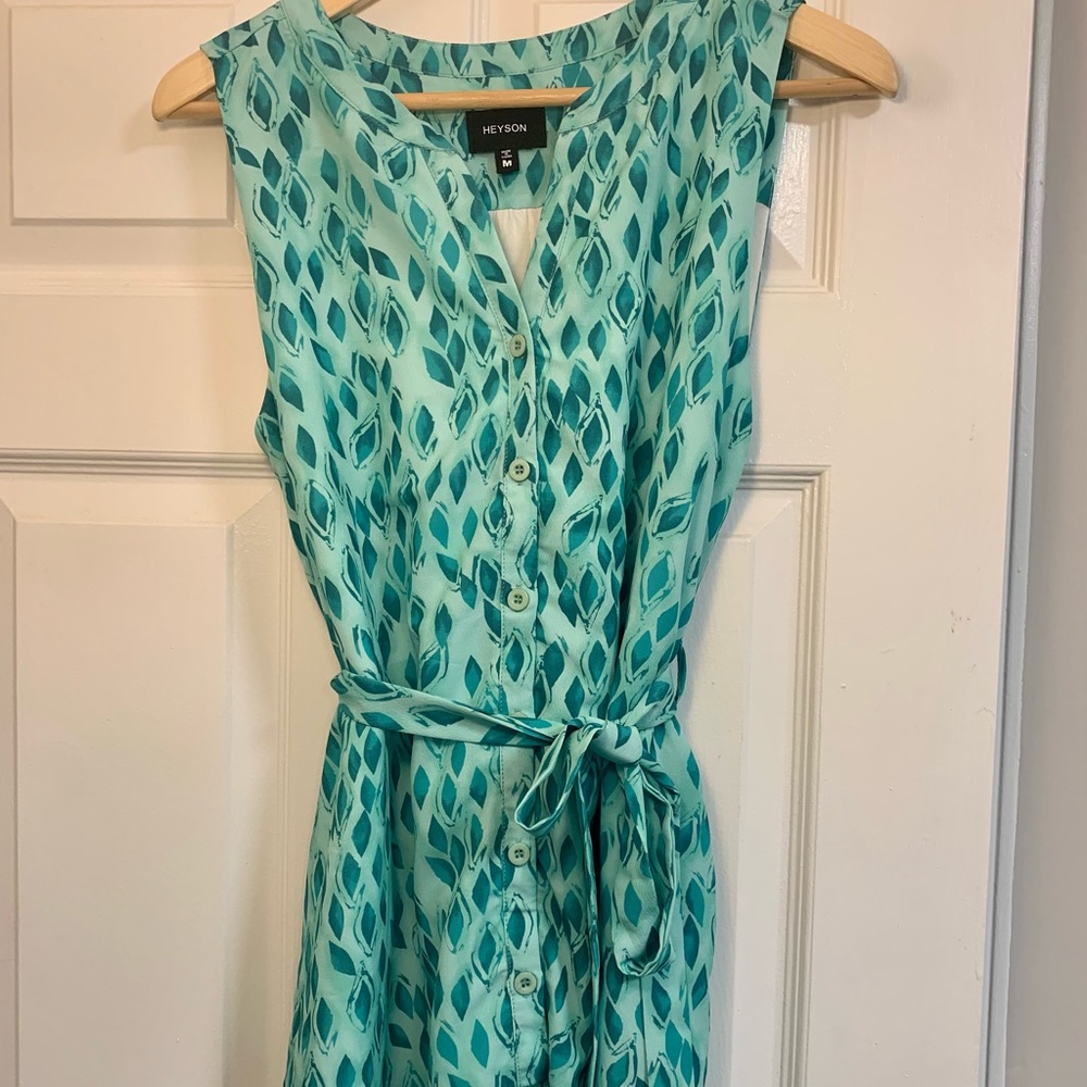 Aqua Teal Printed Shirt Dress